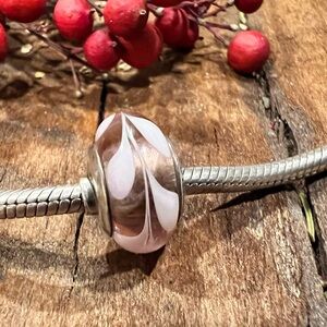 Authentic Pandora Purple & Pink Swirl Charm Murano Glass Bead Spring Easter